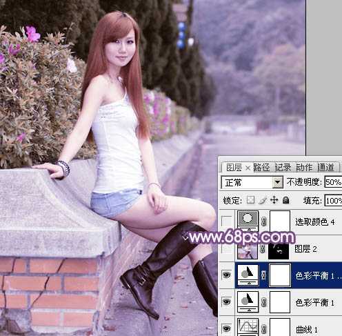 ‘Photoshop将夏季美女图片调制出甜美的粉紫色‘