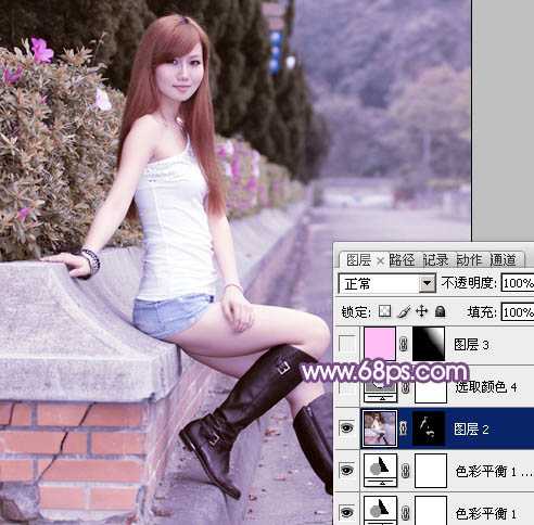 ‘Photoshop将夏季美女图片调制出甜美的粉紫色‘