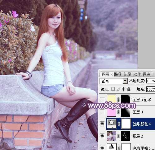 ‘Photoshop将夏季美女图片调制出甜美的粉紫色‘