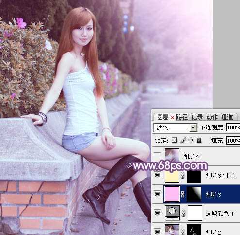 ‘Photoshop将夏季美女图片调制出甜美的粉紫色‘