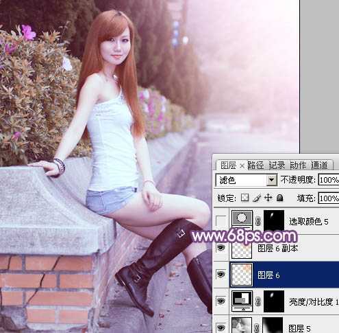 ‘Photoshop将夏季美女图片调制出甜美的粉紫色‘