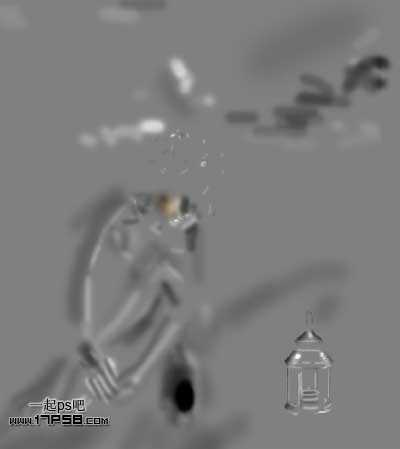 ‘photoshop合成夜半梦境坐在孤灯旁取暖的女精灵‘