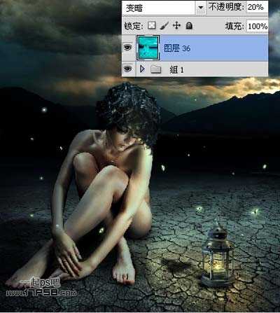 ‘photoshop合成夜半梦境坐在孤灯旁取暖的女精灵‘