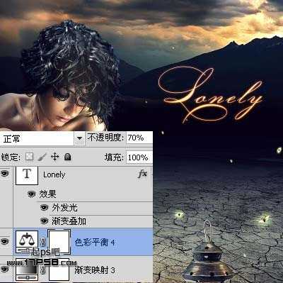 ‘photoshop合成夜半梦境坐在孤灯旁取暖的女精灵‘