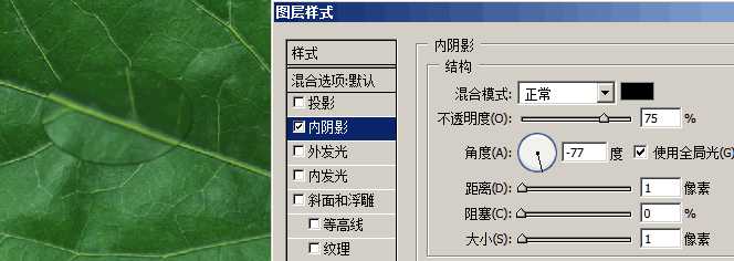 ‘PS制作逼真的叶片上水滴水珠效果‘