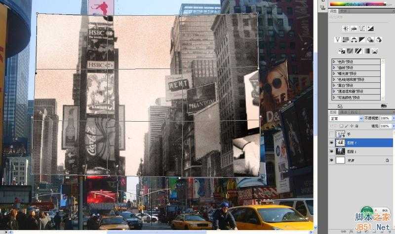 ‘Photoshop创意合成手拿老照片旧地重游的图片效果‘
