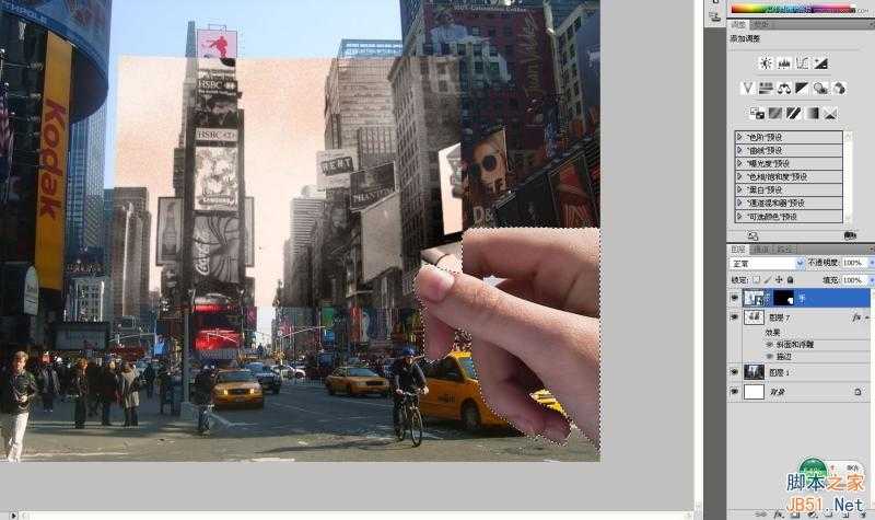 ‘Photoshop创意合成手拿老照片旧地重游的图片效果‘