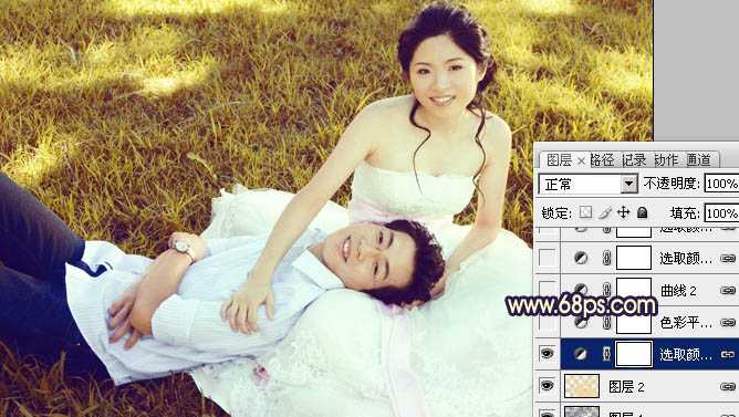 ‘Photoshop将草地婚片调成漂亮的暖调黄褐色‘
