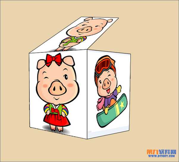 ‘Photoshop利用变换工具制作打开的卡通盒子‘