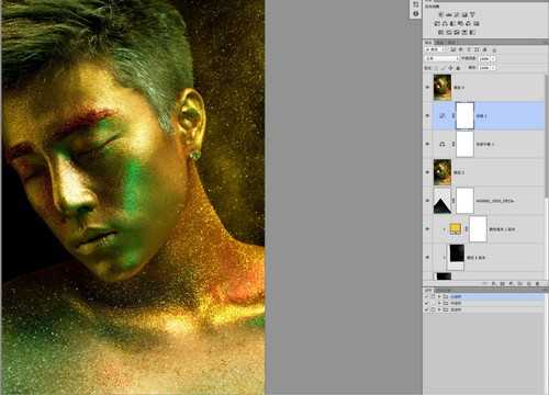 ‘Photoshop为彩妆帅哥图片打造出古铜金属质感皮肤教程‘