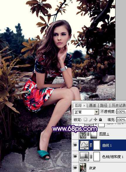 ‘Photoshop为外景美女图片打造唯美的冷色暗调红褐色‘