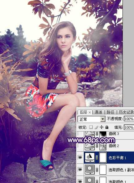 ‘Photoshop为外景美女图片打造唯美的冷色暗调红褐色‘