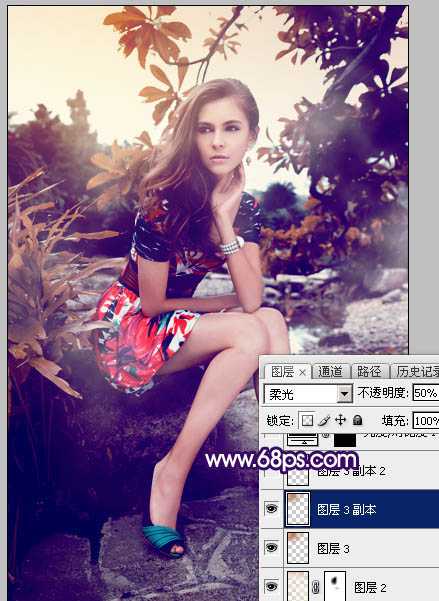 ‘Photoshop为外景美女图片打造唯美的冷色暗调红褐色‘