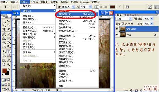 ‘Photoshop将森林图片调成神秘的青蓝色‘