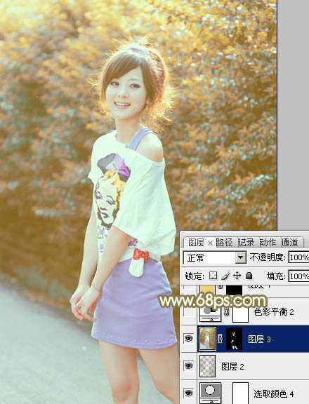 ‘Photoshop将外景美女图片打造出柔美的秋季橙黄色效果‘