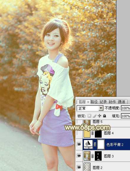 ‘Photoshop将外景美女图片打造出柔美的秋季橙黄色效果‘