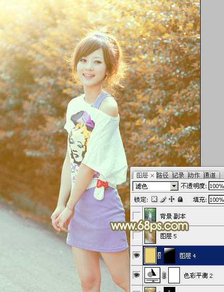 ‘Photoshop将外景美女图片打造出柔美的秋季橙黄色效果‘