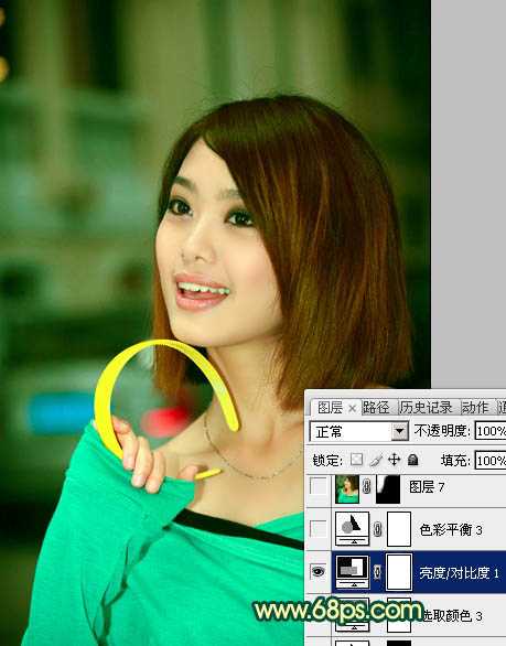 ‘Photoshop将室内美女图片调制出流行的甜美黄青色效果‘