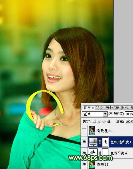 ‘Photoshop将室内美女图片调制出流行的甜美黄青色效果‘