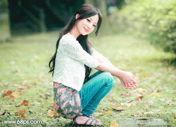 ‘Photoshop为外景美女图片打造甜美的粉绿色早春特效‘