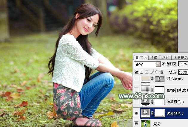 ‘Photoshop为外景美女图片打造甜美的粉绿色早春特效‘