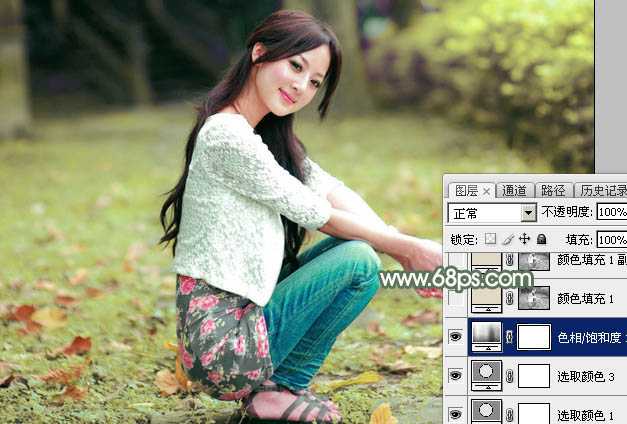 ‘Photoshop为外景美女图片打造甜美的粉绿色早春特效‘