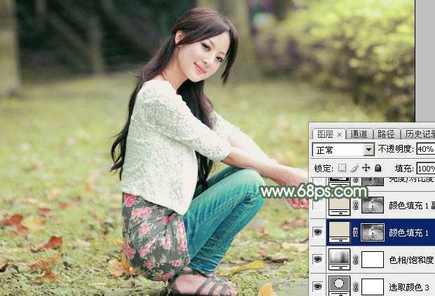 ‘Photoshop为外景美女图片打造甜美的粉绿色早春特效‘