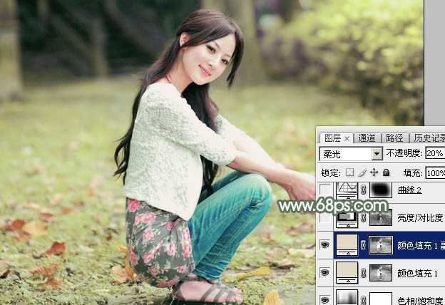 ‘Photoshop为外景美女图片打造甜美的粉绿色早春特效‘