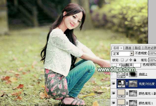 ‘Photoshop为外景美女图片打造甜美的粉绿色早春特效‘