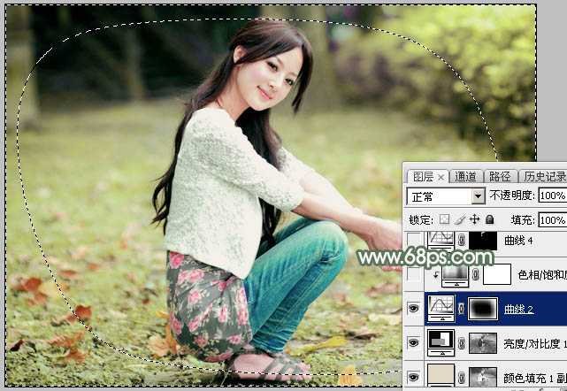 ‘Photoshop为外景美女图片打造甜美的粉绿色早春特效‘