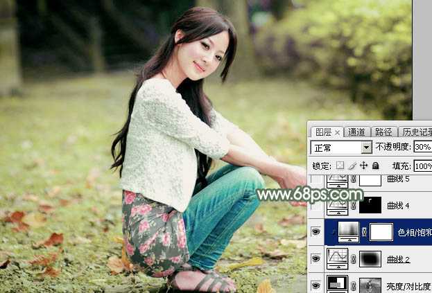 ‘Photoshop为外景美女图片打造甜美的粉绿色早春特效‘