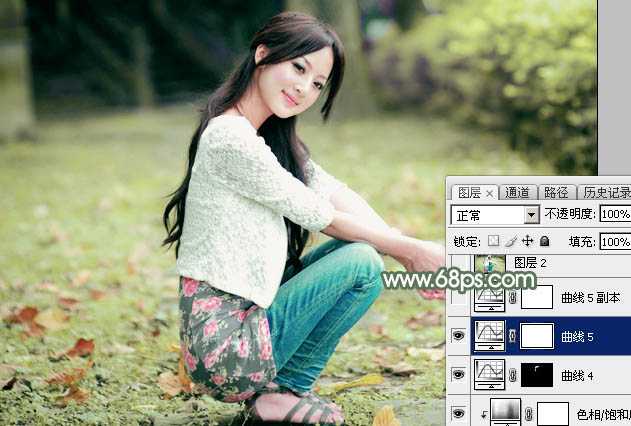 ‘Photoshop为外景美女图片打造甜美的粉绿色早春特效‘