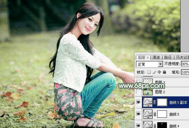 ‘Photoshop为外景美女图片打造甜美的粉绿色早春特效‘