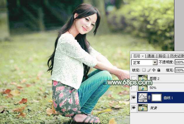 ‘Photoshop为外景美女图片打造甜美的粉绿色早春特效‘