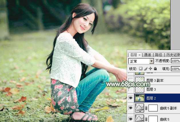 ‘Photoshop为外景美女图片打造甜美的粉绿色早春特效‘