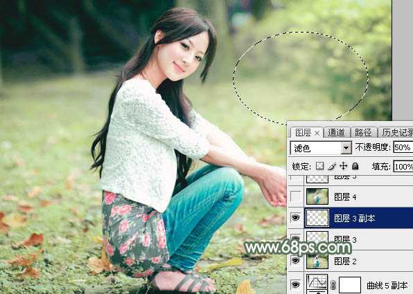 ‘Photoshop为外景美女图片打造甜美的粉绿色早春特效‘