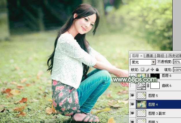 ‘Photoshop为外景美女图片打造甜美的粉绿色早春特效‘