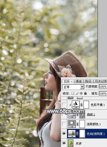 ‘Photoshop调出给唯美的中性暖褐色树边美女图片‘