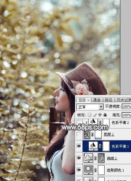 ‘Photoshop调出给唯美的中性暖褐色树边美女图片‘