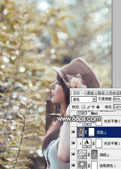 ‘Photoshop调出给唯美的中性暖褐色树边美女图片‘