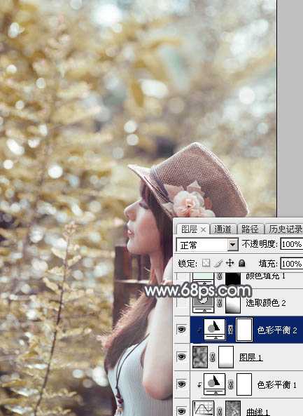 ‘Photoshop调出给唯美的中性暖褐色树边美女图片‘