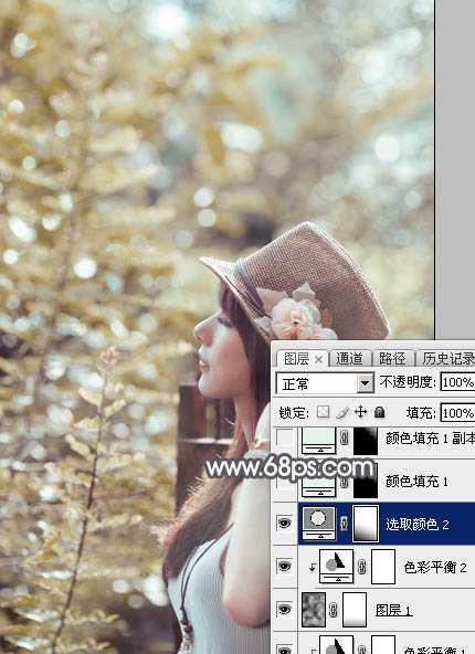 ‘Photoshop调出给唯美的中性暖褐色树边美女图片‘