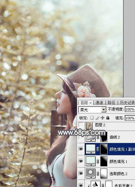 ‘Photoshop调出给唯美的中性暖褐色树边美女图片‘