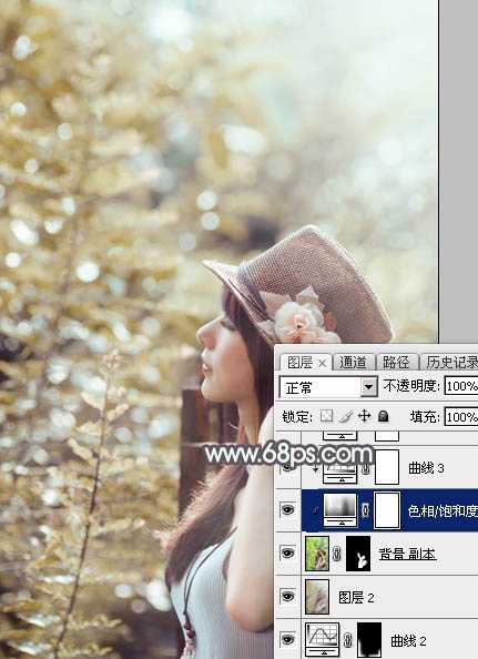 ‘Photoshop调出给唯美的中性暖褐色树边美女图片‘