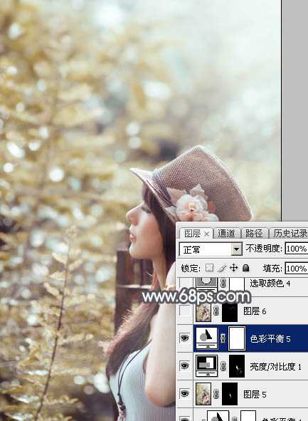 ‘Photoshop调出给唯美的中性暖褐色树边美女图片‘