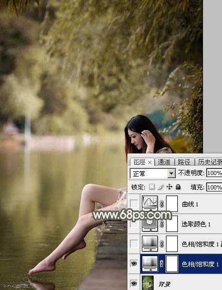 ‘Photoshop为水边美女图片打造甜美的酒红色‘
