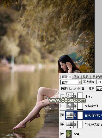 ‘Photoshop为水边美女图片打造甜美的酒红色‘