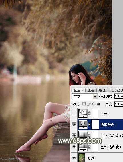 ‘Photoshop为水边美女图片打造甜美的酒红色‘