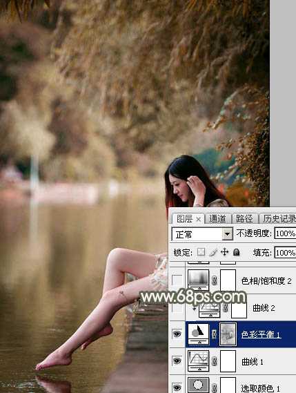 ‘Photoshop为水边美女图片打造甜美的酒红色‘