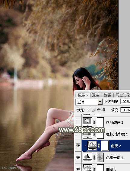 ‘Photoshop为水边美女图片打造甜美的酒红色‘